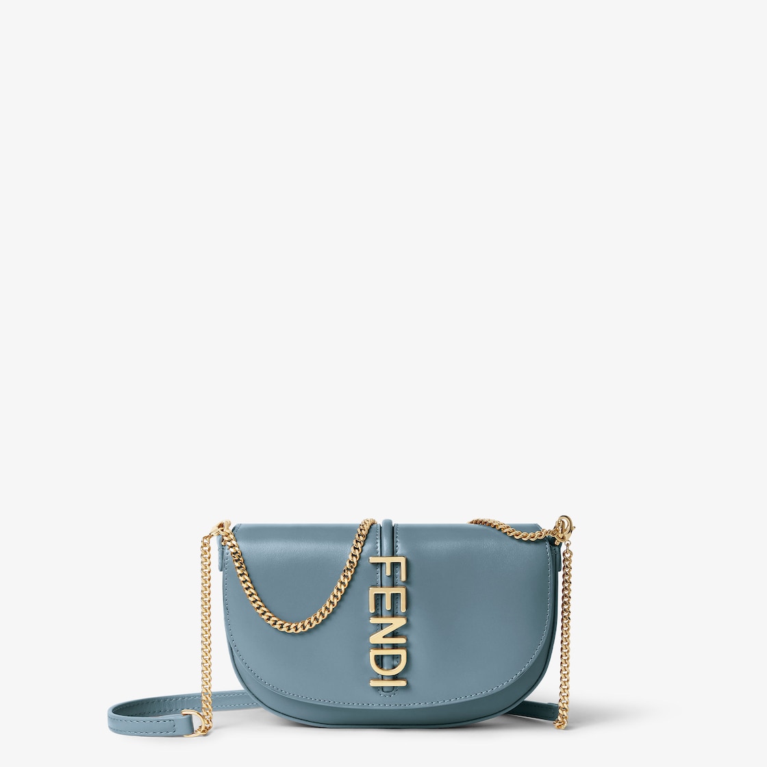 FENDI Fendigraphy Wallet on Chain Mercury blue leather wallet - Image 2